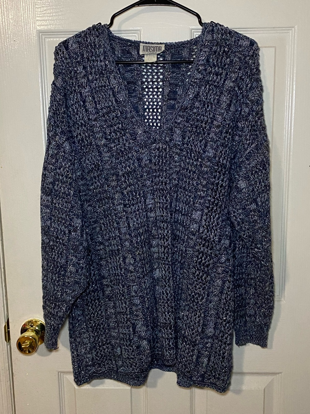 Masima Navy V-Neck Chunky Knit Sweater Oversized